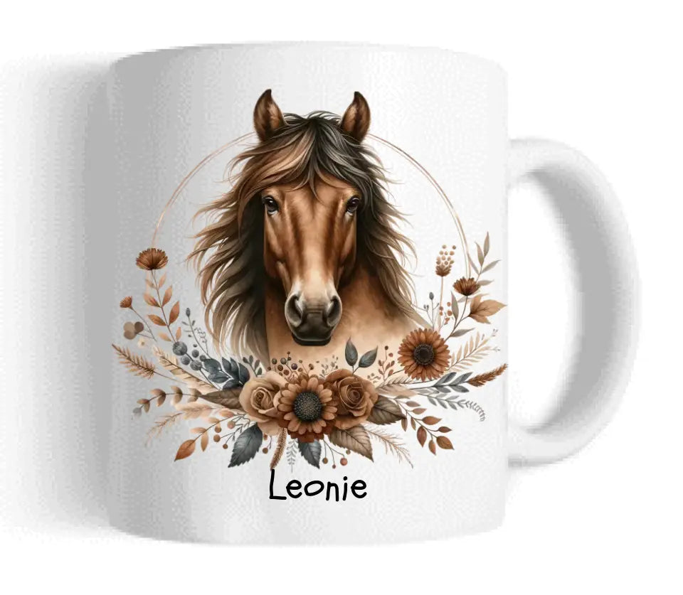 Schulanfang Kindertasse Schulkind oder Geburtstagsgeschenk - Emaille Kinderbecher Pferd Einschulung mit Namen