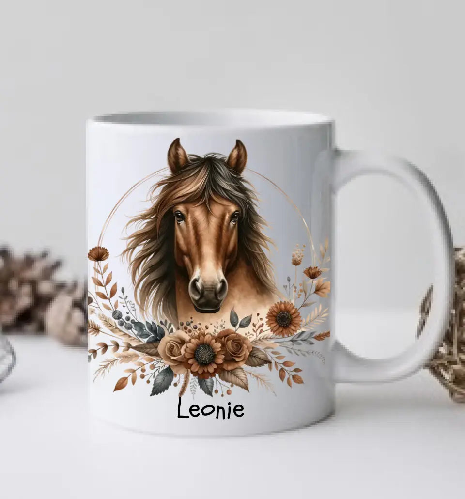 Schulanfang Kindertasse Schulkind oder Geburtstagsgeschenk - Emaille Kinderbecher Pferd Einschulung mit Namen