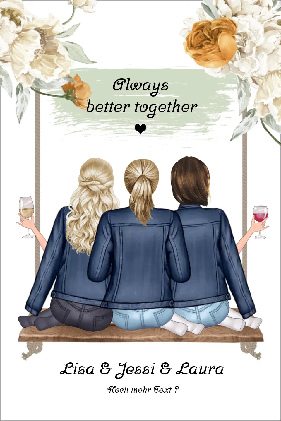 Geschenk 3 Freundinnen Poster Geburtstagsgeschenk - Freundin Bild personalisiert - Beste Freundin Geschenk