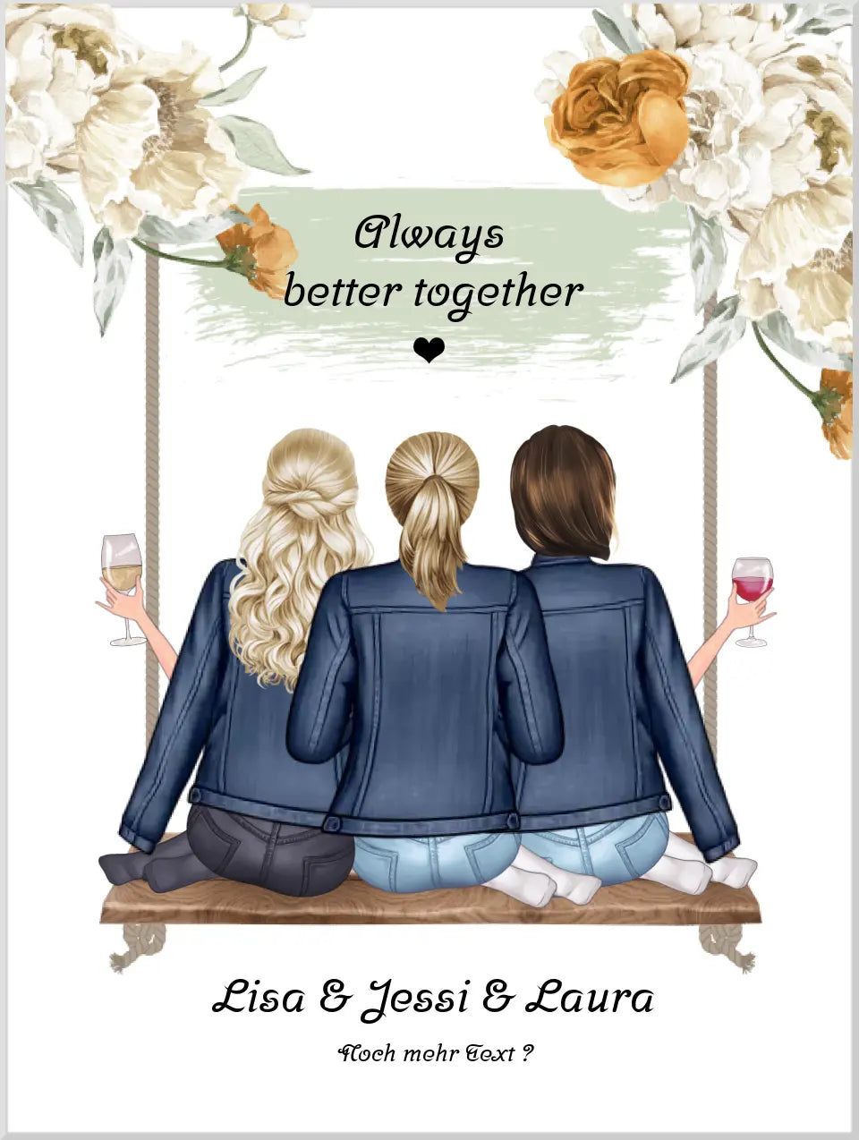 Geschenk 3 Freundinnen Poster Geburtstagsgeschenk - Freundin Bild personalisiert - Beste Freundin Geschenk