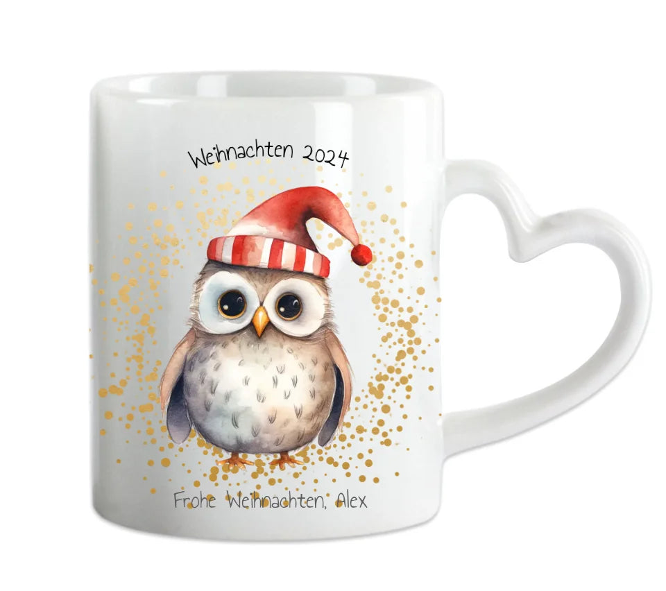 Geschenk Nikolaus, Weihnachten personalisiert - Kindertasse, Kinderbecher, Kinderteller - Nikolaustasse, Weihnachtstasse - Eule