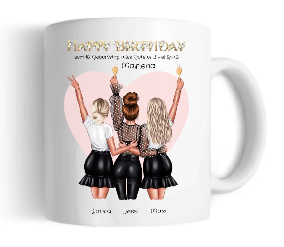 Personalisierte Tasse Geburtstag Geschenk für Frauen - Geschenk für Freundin / 3 Freundinnen, Schwester, Mädchen mit Name