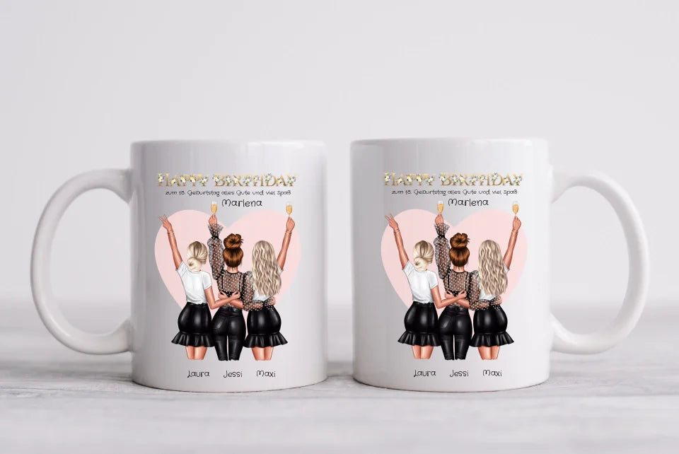 Personalisierte Tasse Geburtstag Geschenk für Frauen - Geschenk für Freundin / 3 Freundinnen, Schwester, Mädchen mit Name