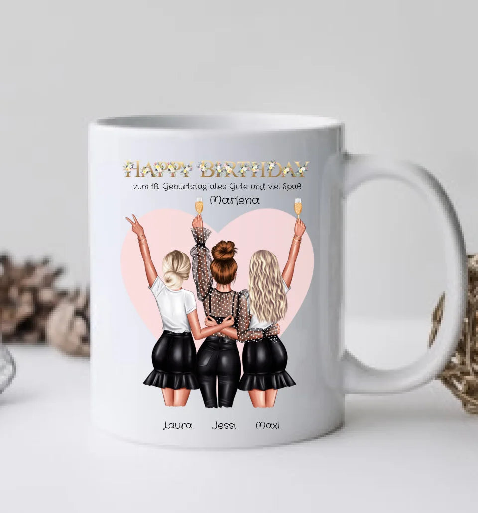 Personalisierte Tasse Geburtstag Geschenk für Frauen - Geschenk für Freundin / 3 Freundinnen, Schwester, Mädchen mit Name