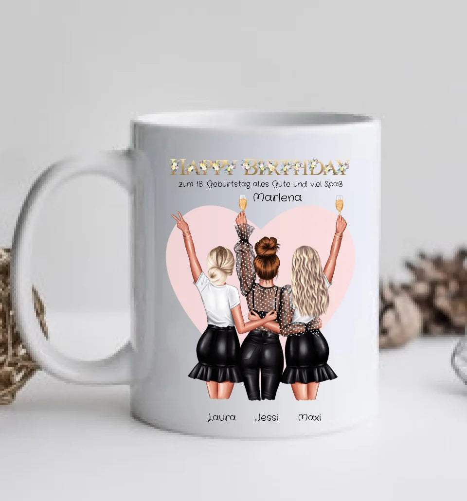 Personalisierte Tasse Geburtstag Geschenk für Frauen - Geschenk für Freundin / 3 Freundinnen, Schwester, Mädchen mit Name