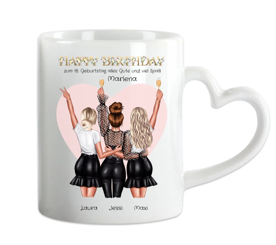 Personalisierte Tasse Geburtstag Geschenk für Frauen - Geschenk für Freundin / 3 Freundinnen, Schwester, Mädchen mit Name