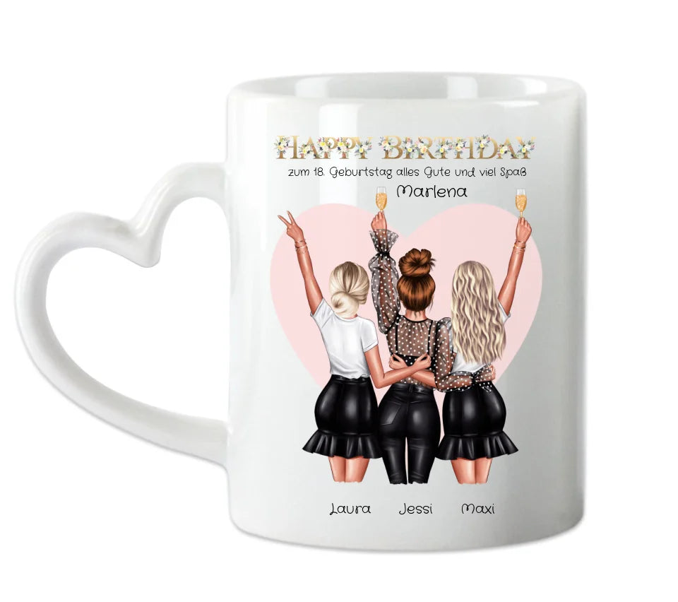 Personalisierte Tasse Geburtstag Geschenk für Frauen - Geschenk für Freundin / 3 Freundinnen, Schwester, Mädchen mit Name