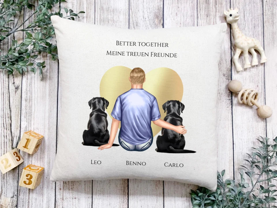 Personalisiertes Geschenk Mann/ Freund mit 2 Hunden Deko Kissen - Geburtstagsgeschenk personalisiert Geschenk Hundebesitzer Weihnachtsgeschenk