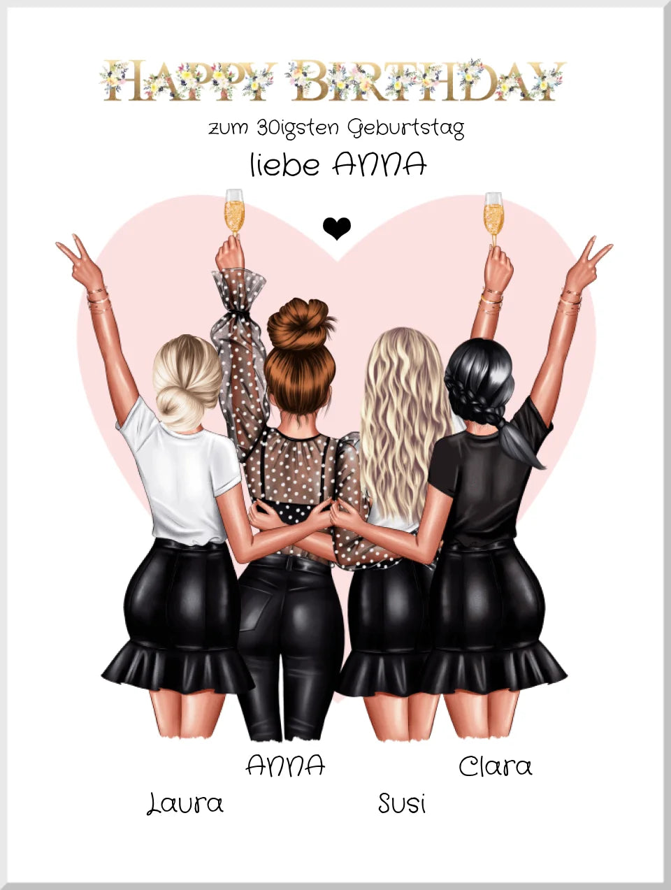Geschenk Freundin Geburtstag Bild Poster personalisiert | 4 Freundinnen Bild Geschenk | Glückwunsch Geschenk beste Freundin