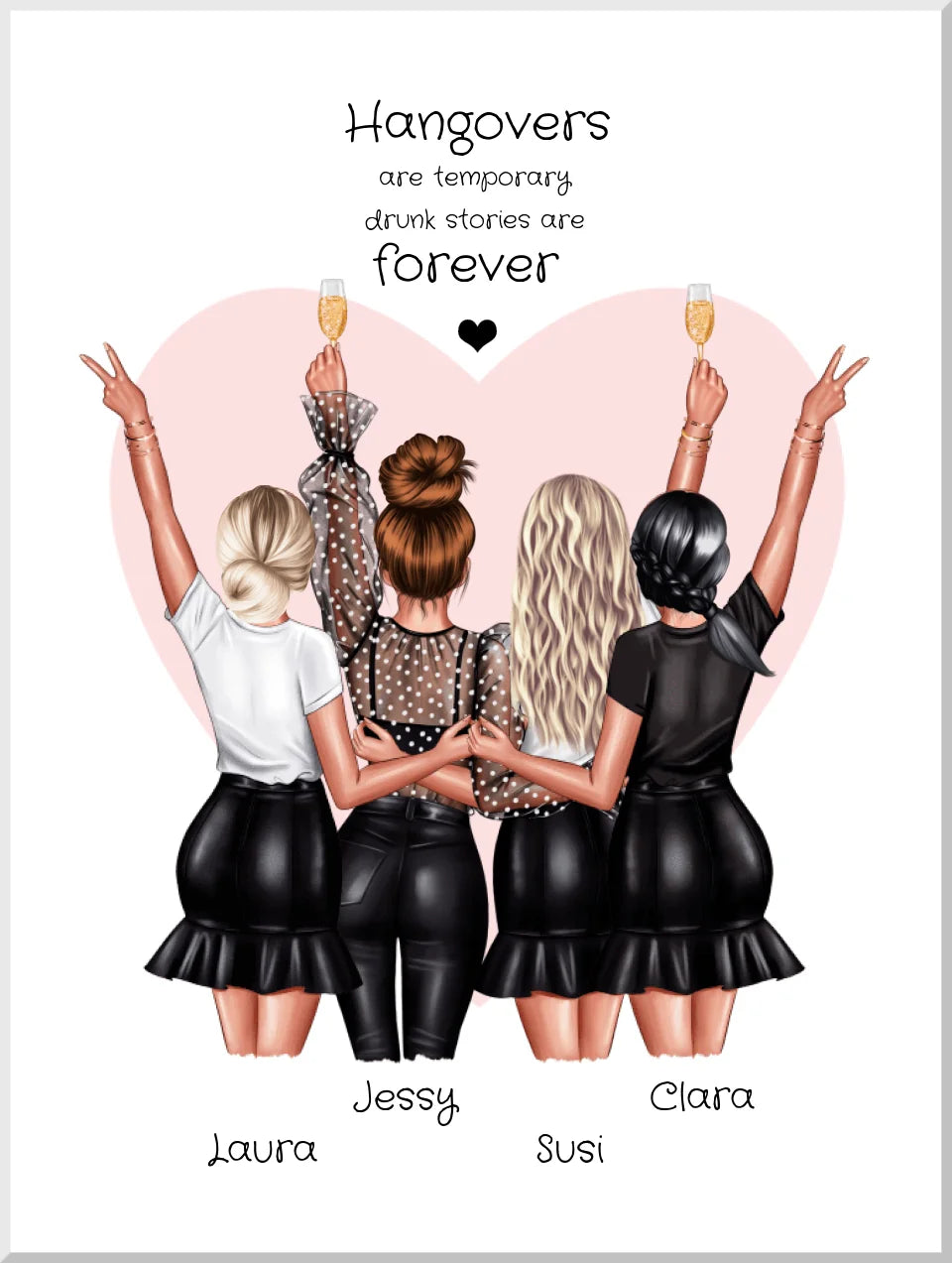 4 beste Freundinnen "hangovers" Personalisiertes Geschenk Poster- Freundinnen Bild