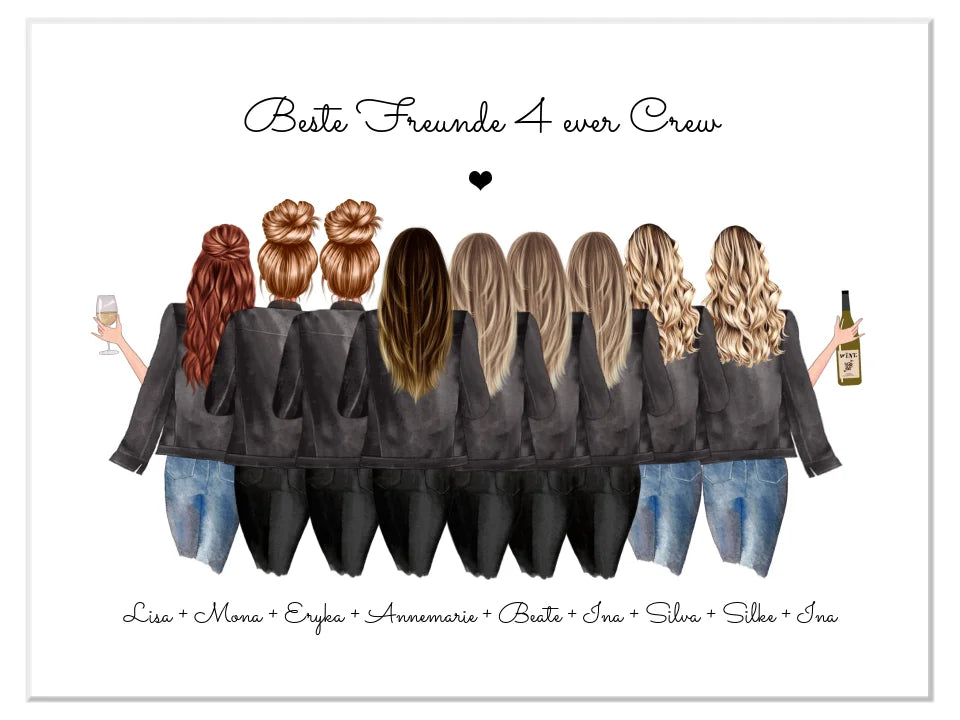 Personalisiertes 9 Freundinnen Poster - BFF 4ever - Geburtstagsgeschenk & Weihnachtsgeschenk