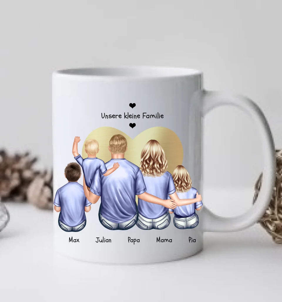 Personalisierte Tasse Geschenk Vatertag - Tasse Geschenk Muttertag - Papa Geburtstagsgeschenk - Mama Geburtstagsgeschenk - Personalisiertes Geschenk Familie mit Baby + 2 Kindern