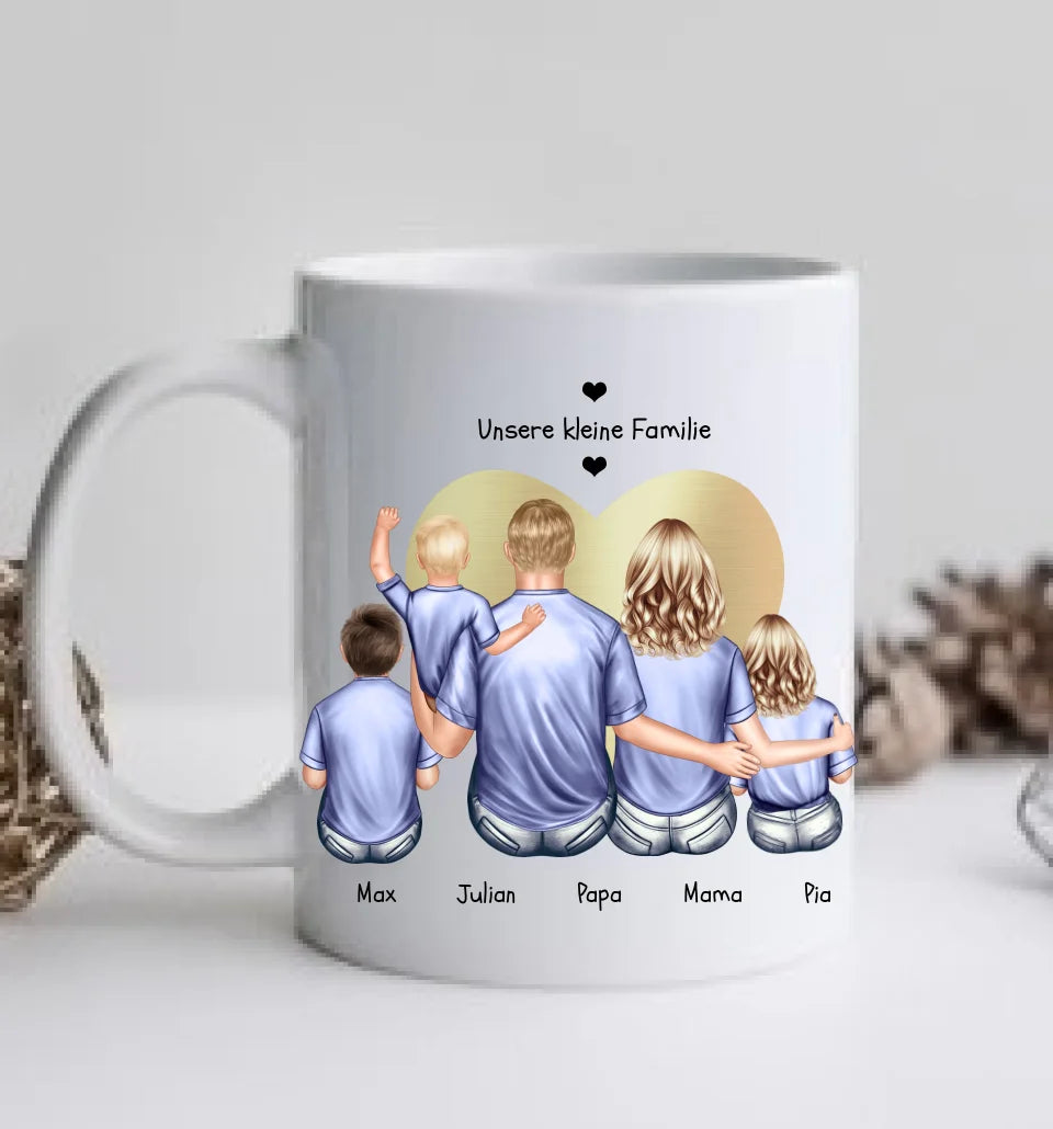 Personalisierte Tasse Geschenk Vatertag - Tasse Geschenk Muttertag - Papa Geburtstagsgeschenk - Mama Geburtstagsgeschenk - Personalisiertes Geschenk Familie mit Baby + 2 Kindern
