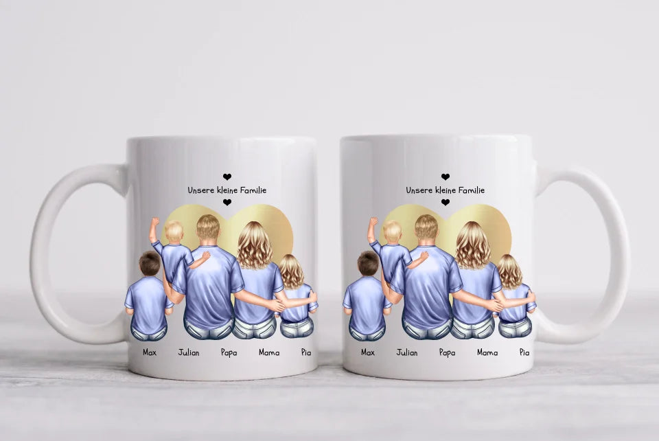 Personalisierte Tasse Geschenk Vatertag - Tasse Geschenk Muttertag - Papa Geburtstagsgeschenk - Mama Geburtstagsgeschenk - Personalisiertes Geschenk Familie mit Baby + 2 Kindern