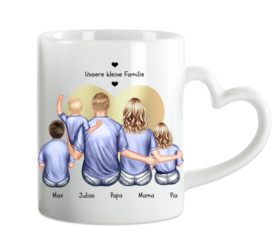 Personalisierte Tasse Geschenk Vatertag - Tasse Geschenk Muttertag - Papa Geburtstagsgeschenk - Mama Geburtstagsgeschenk - Personalisiertes Geschenk Familie mit Baby + 2 Kindern