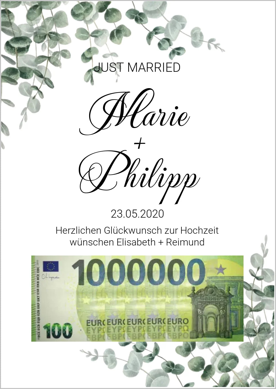 Geldgeschenk Wunscherfüller - Personalisiertes Geldgeschenk zur Hochzeit - Hochzeitsgeschenk Eure 1. Million