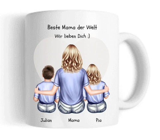 Muttertagsgeschenk personalisierte Tasse Mama mit 2 Kindern - Geschenk Muttertag - Geburtstagsgeschenk Mama