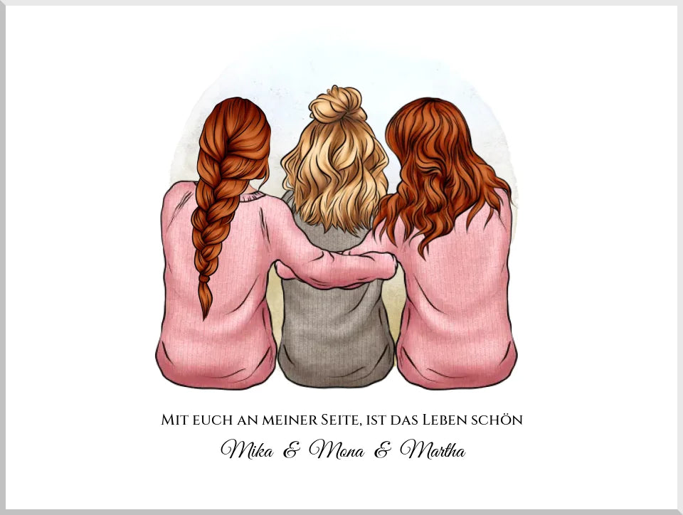 Personalisiertes Geschenk Freundin Bild | Poster 3 beste Freundinnen Geburtstagsgeschenk | Geschenk beste Schwester, Mama