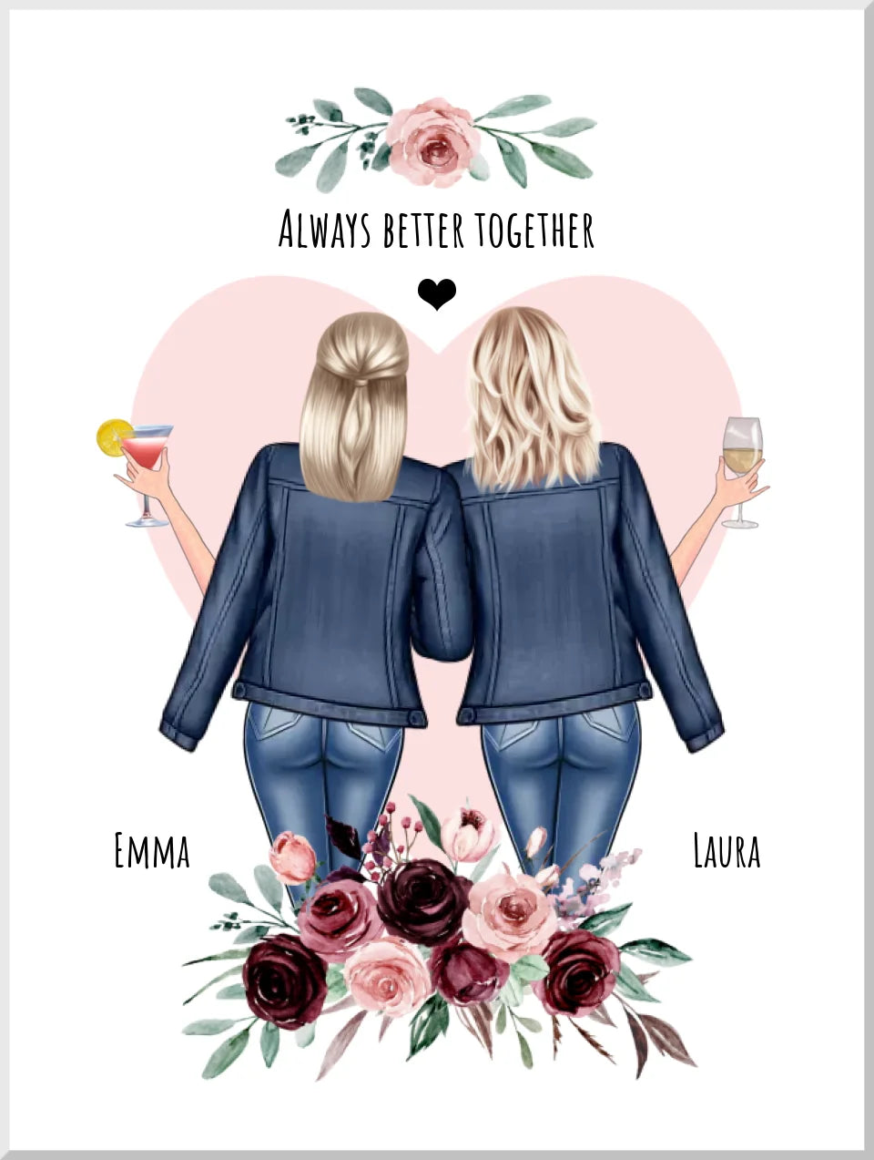 Beste Freundin Bild ♥ Poster Geschenk zum Geburtstag, auch für Schwester, Mama, Kollegin
