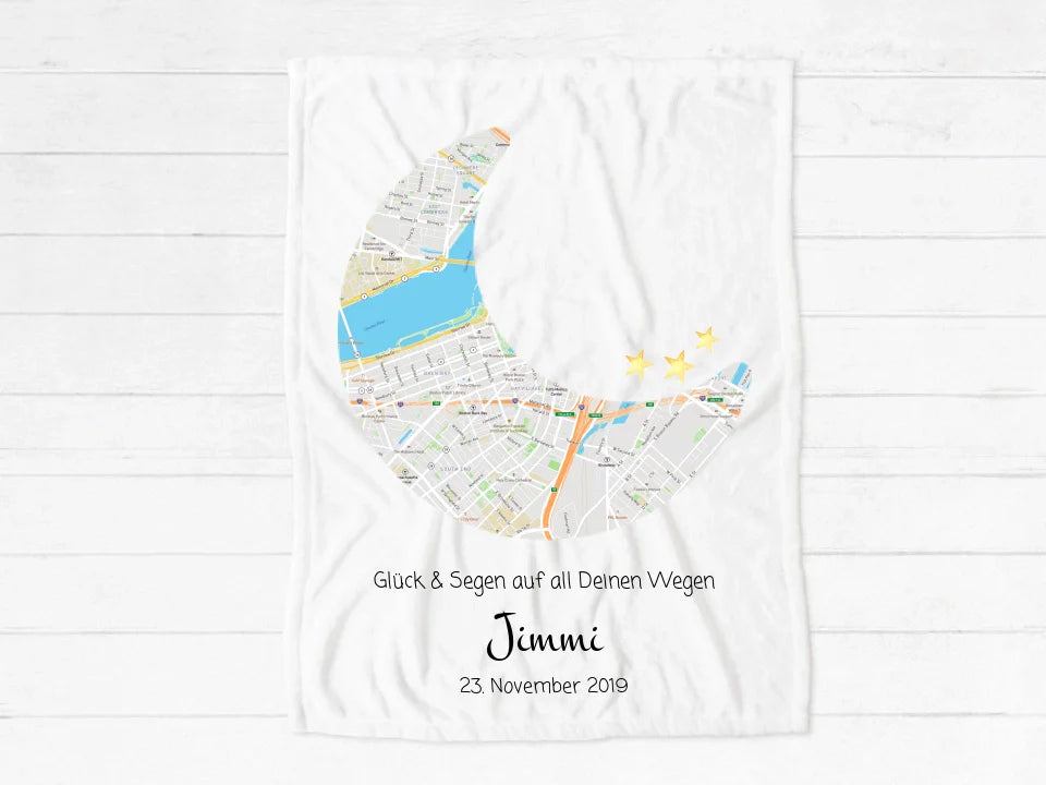 Personalisierte Babydecke Geschenk Geburt - Baby Geburtsort - Geburtsgeschenk & Taufgeschenk Fleece-Decke