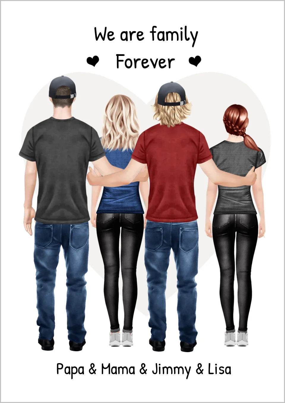 Personalisiertes beste Freunde Poster Geschenk Familie - Familienbild / Freundebild 4 Erwachsene - Familienportrait - We are family