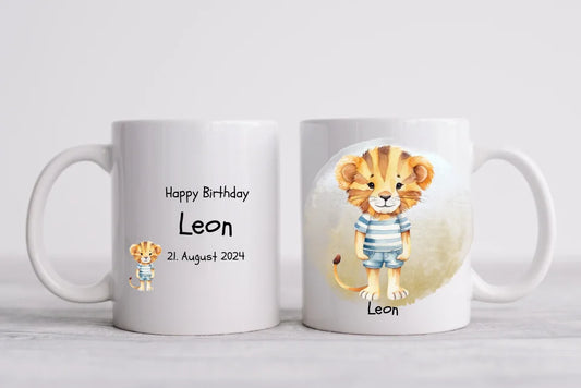 Kindertasse Geschenk Geburtstag Mädchen / Junge Kinderbecher Löwe personalisiert | Weihnachtsgeschenk