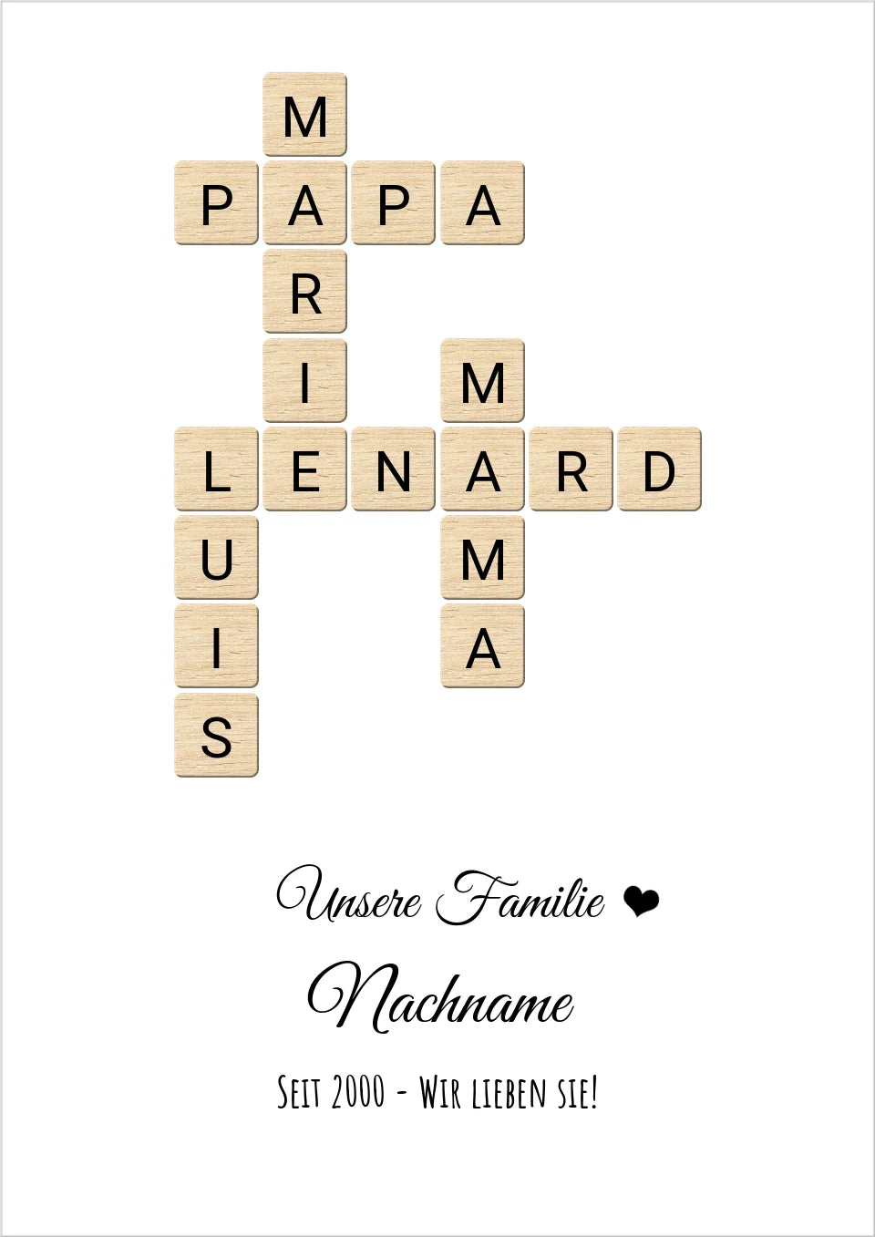Weihnachtsgeschenk Familie - Personalisiertes Scrabble Bild Geschenk, Familienbild mit Familiennamen, Geburtstagsgeschenk