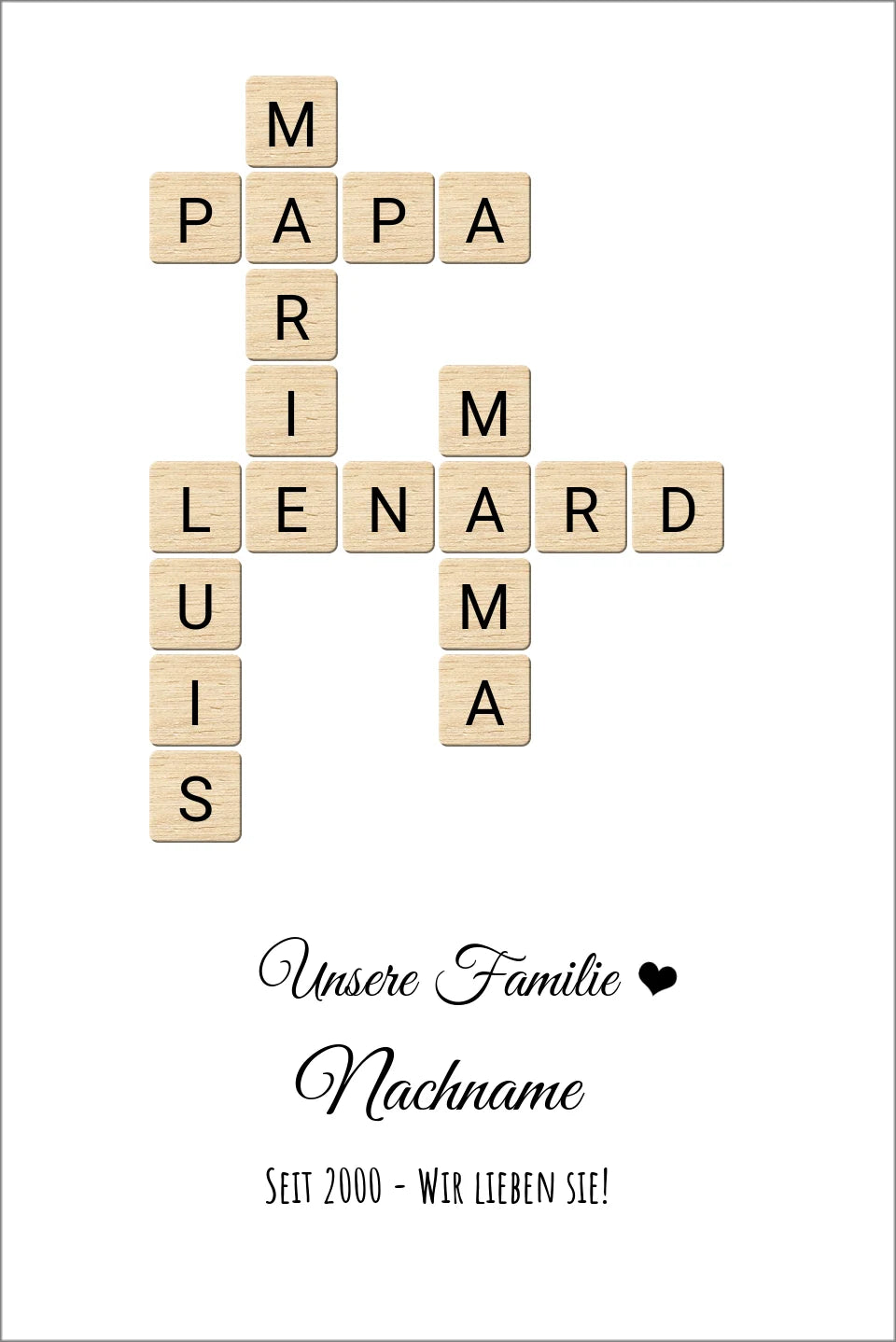 Weihnachtsgeschenk Familie - Personalisiertes Scrabble Bild Geschenk, Familienbild mit Familiennamen, Geburtstagsgeschenk