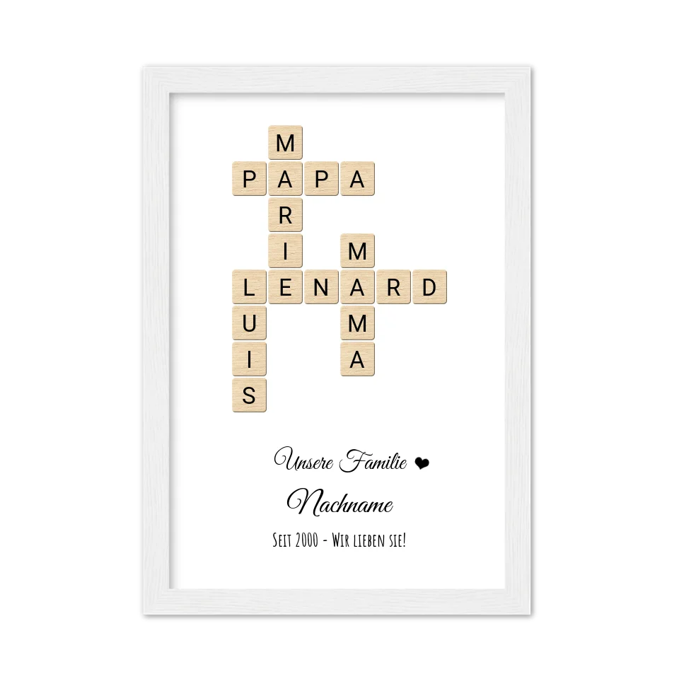 Weihnachtsgeschenk Familie - Personalisiertes Scrabble Bild Geschenk, Familienbild mit Familiennamen, Geburtstagsgeschenk