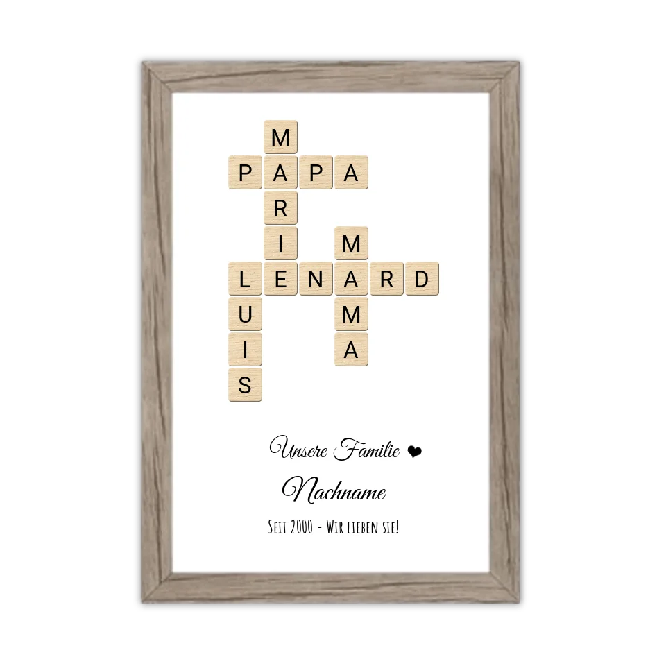 Weihnachtsgeschenk Familie - Personalisiertes Scrabble Bild Geschenk, Familienbild mit Familiennamen, Geburtstagsgeschenk