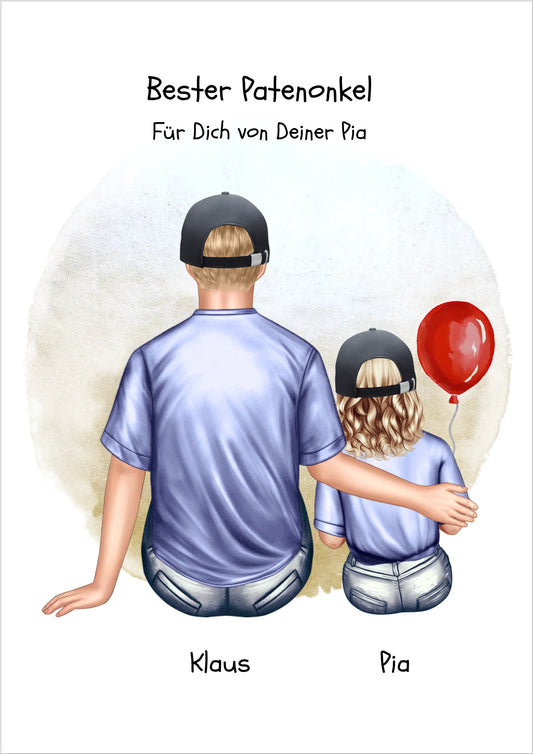 Geschenk Patenonkel mit Patenkind Mädchen Poster, Leinwandbild - Weihnachtsgeschenk Geburtstagsgeschenk