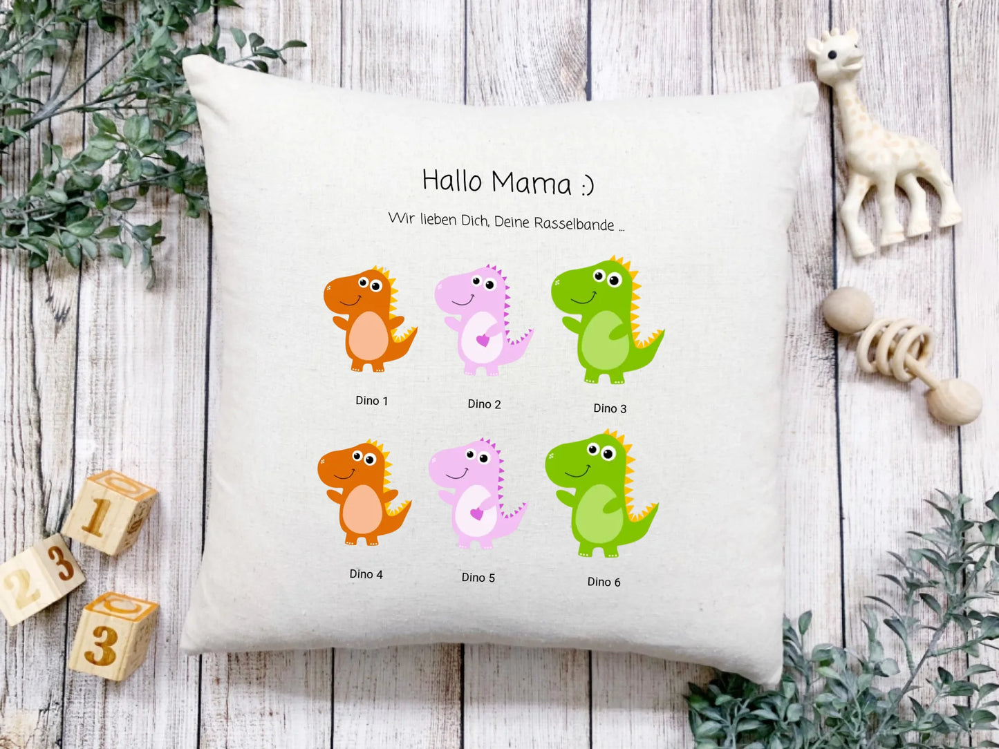Muttertagsgeschenk, Vatertagsgeschenk & Geburtstagsgeschenk personalisiert | Mama / Papa Dino Kissen