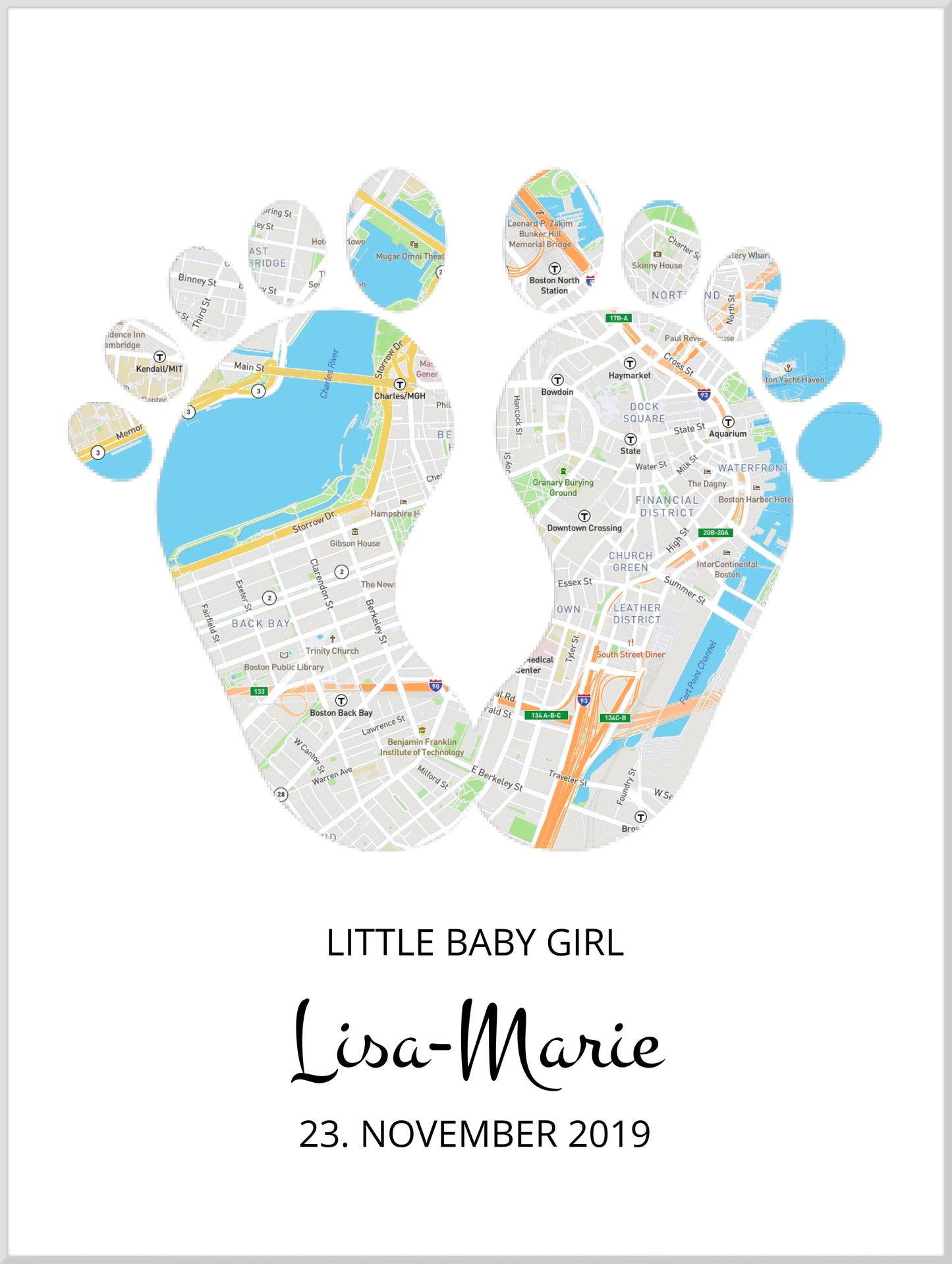 Geschenk Geburt Baby Poster - Geburtsposter - The Beginning of my Life - Map of your Life - Geburtskarte Babyfüsse - Personalized Baby Gifts
