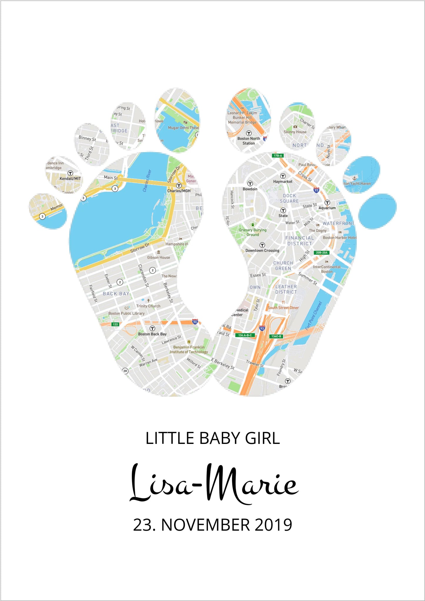 Geschenk Geburt Baby Poster - Geburtsposter - The Beginning of my Life - Map of your Life - Geburtskarte Babyfüsse - Personalized Baby Gifts