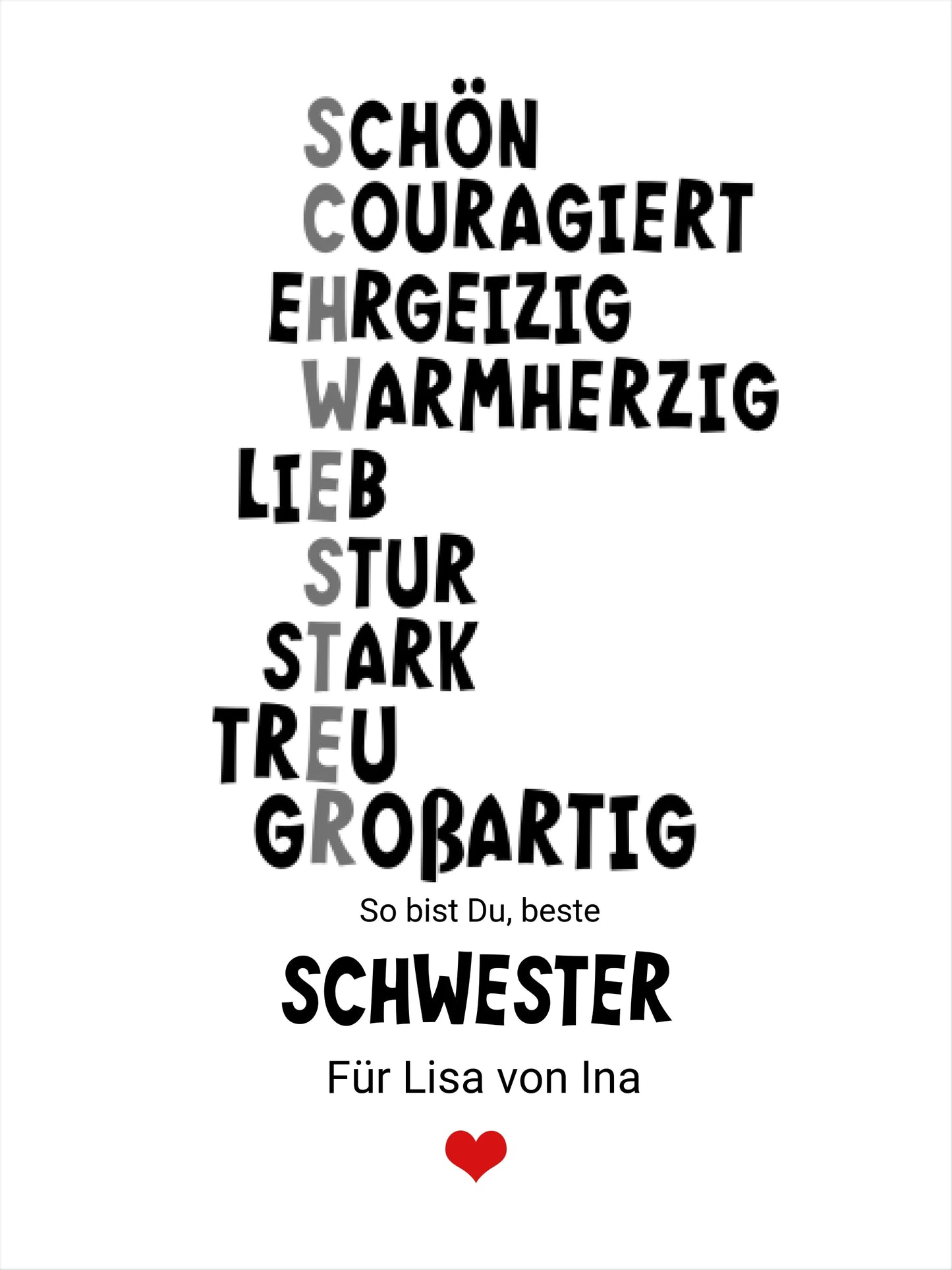 Beste Schwester personalisiertes Geschenk Schwester Poster - Zeitraum-Kunstdruck von Rika Handke