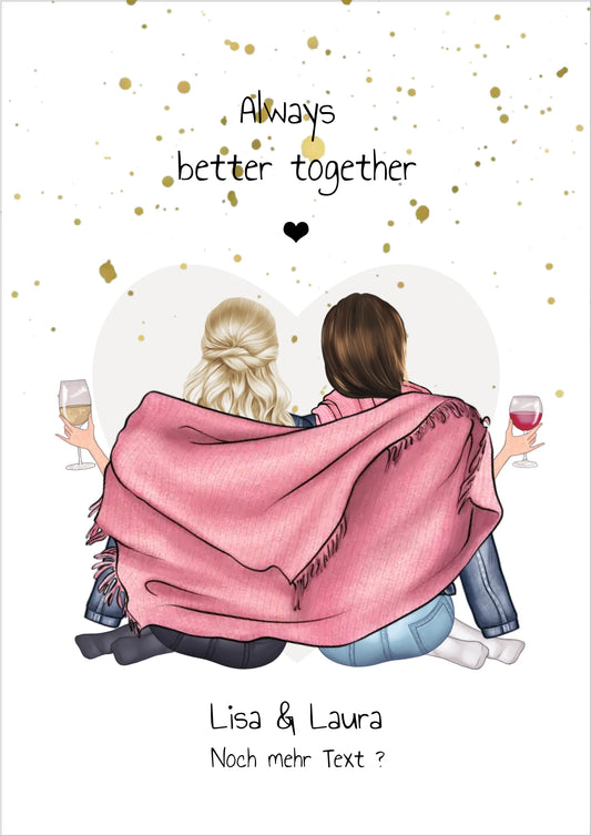 2 beste Freundinnen Geschenk Bild personalisiert - Poster Geburtstag Beste Freundin