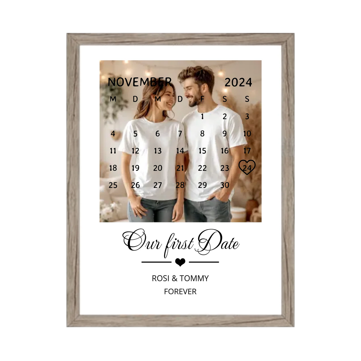 "OUR FIRST DATE" Kalender Fotoposter für Paare | Personalisiertes Geschenk Valentinstag | Hochzeitstag | Jahrestag