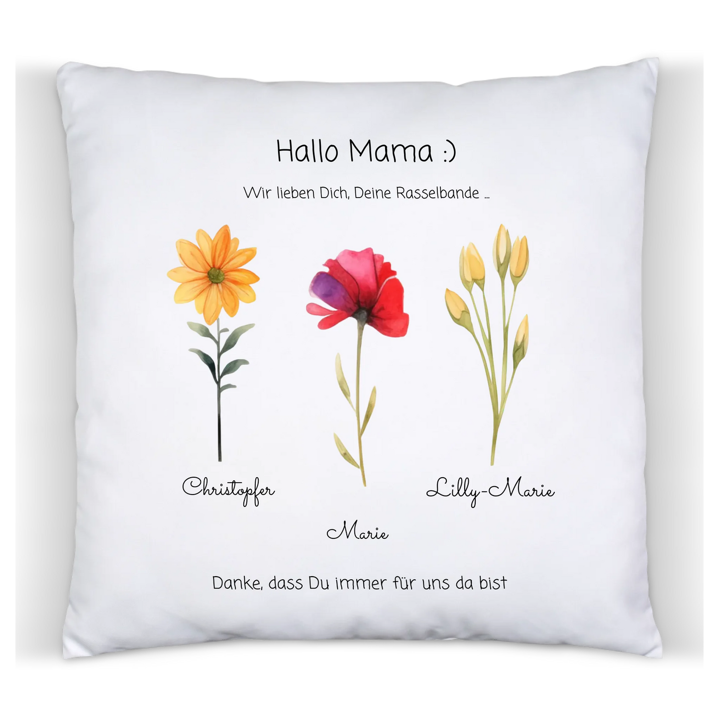 Personalisiertes Geschenk Mama / Papa / Muttertagsgeschenk & Vatertagsgeschenk Blumenkissen mit Kindernamen