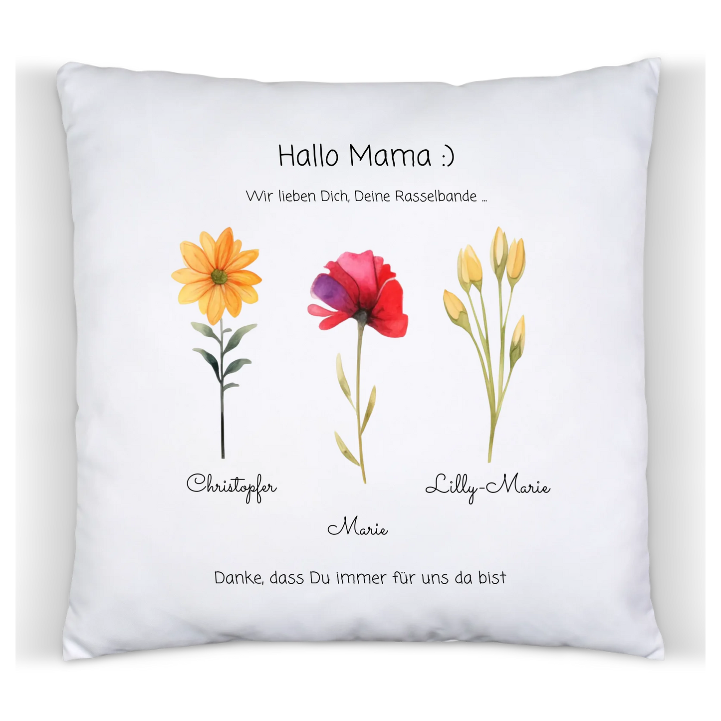 Personalisiertes Geschenk Mama / Papa / Muttertagsgeschenk & Vatertagsgeschenk Blumenkissen mit Kindernamen
