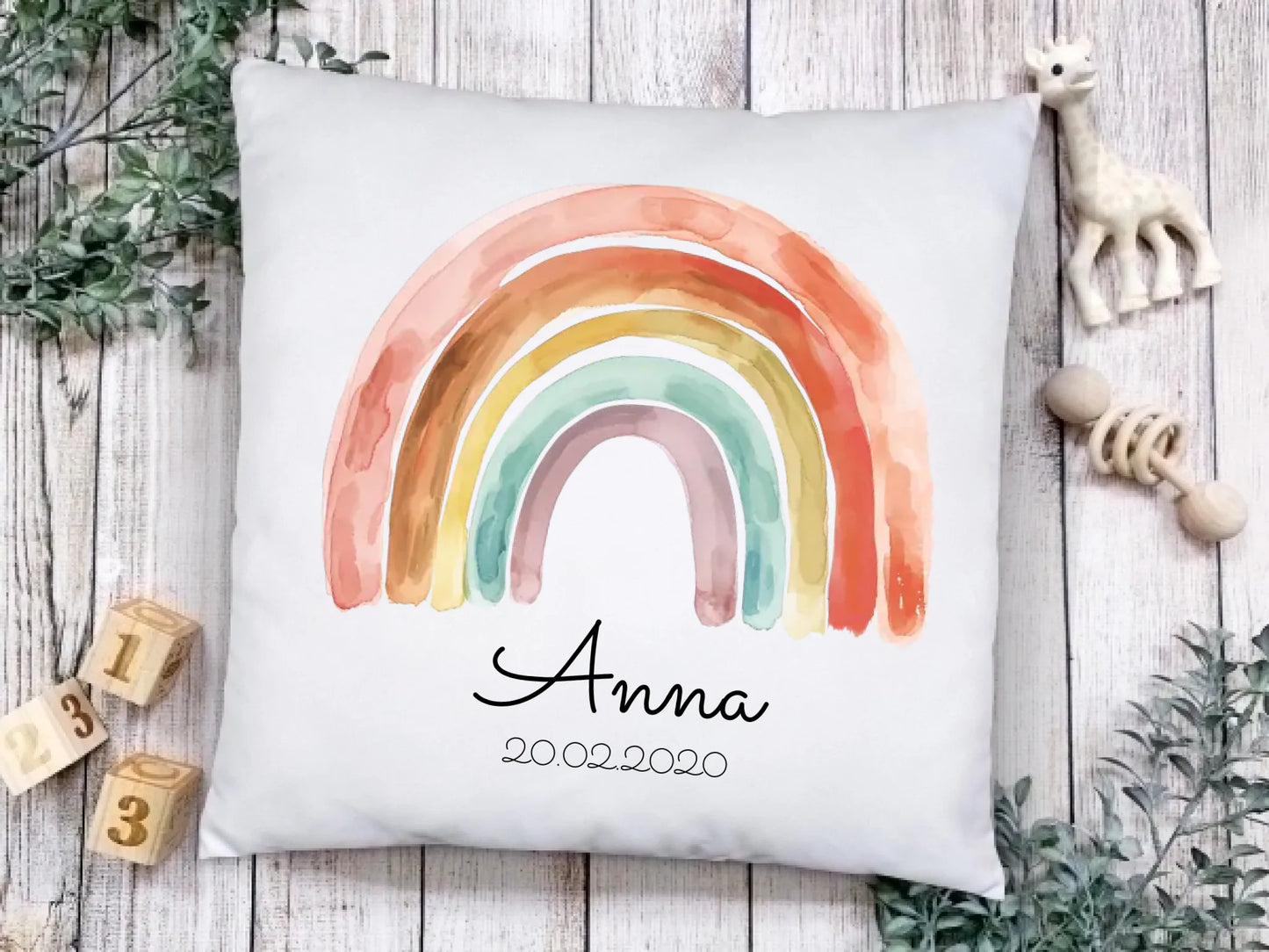 Personalisiertes Kissen Regenbogen | Einschulungsgeschenk Mädchen | Geburtstagsgeschenk, Babygeschenk  | Ostergeschenk
