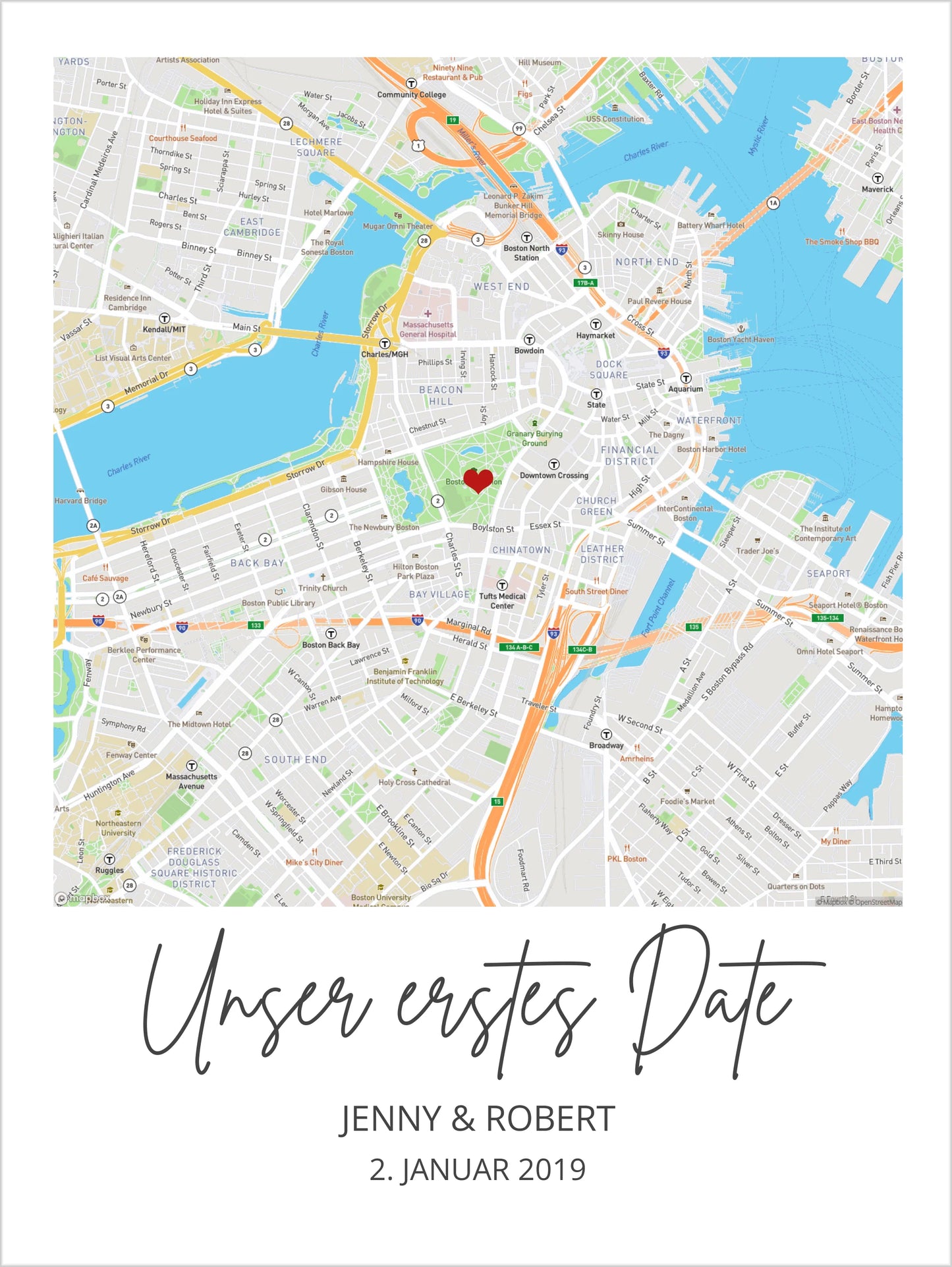 "Unser erstes Date" Jahrestag, Valentinstag Geschenk Hochzeitsgeschenk "Wo alles begann" | Personalisiertes Poster | Koordinaten Bild