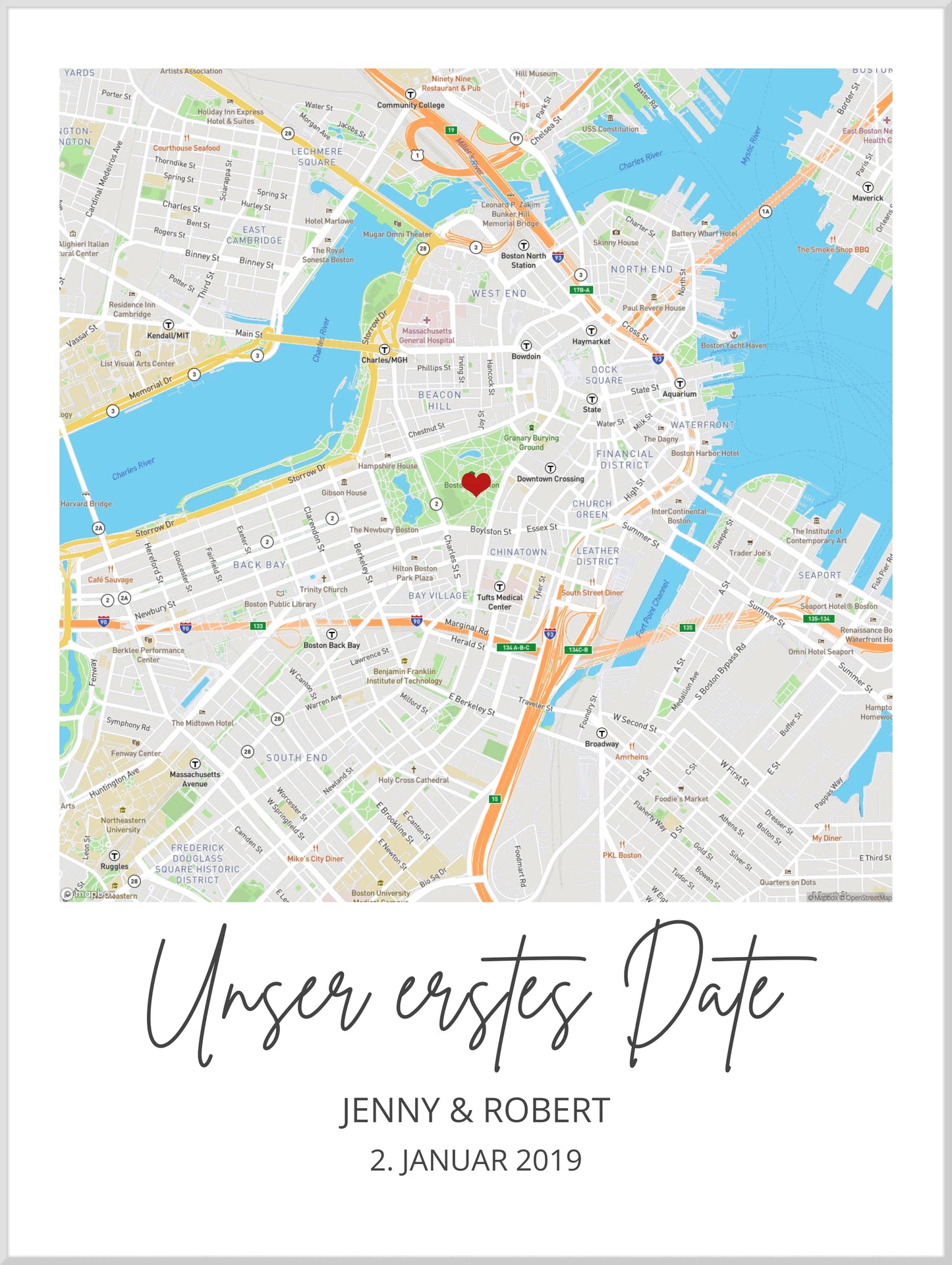 "Unser erstes Date" Jahrestag, Valentinstag Geschenk Hochzeitsgeschenk "Wo alles begann" | Personalisiertes Poster | Koordinaten Bild