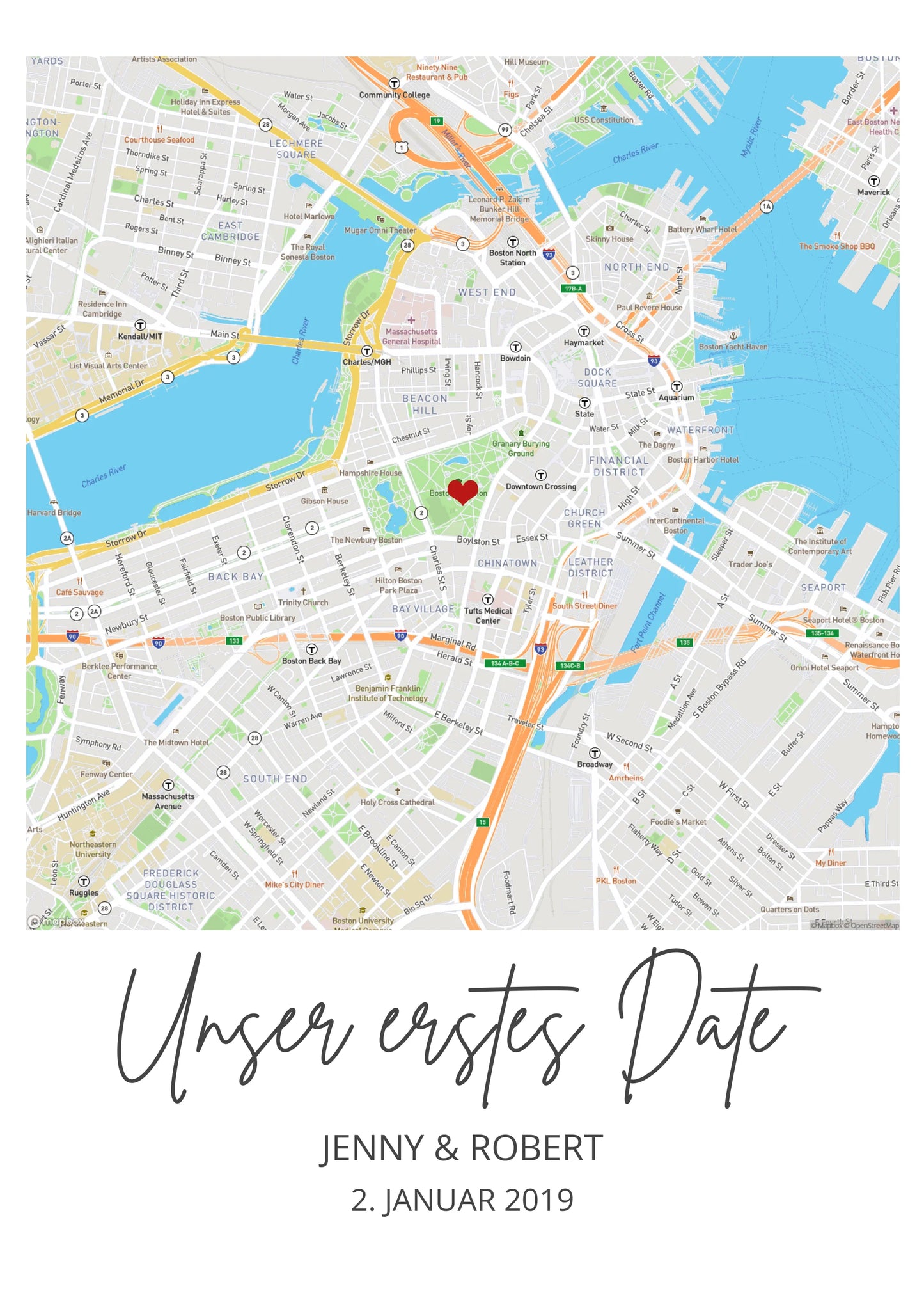 "Unser erstes Date" Jahrestag, Valentinstag Geschenk Hochzeitsgeschenk "Wo alles begann" | Personalisiertes Poster | Koordinaten Bild