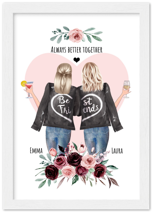 2 Beste Freundinnen Poster gerahmt - 2 Beste Freundinnen Bild personalisiertes Geschenk - Geburtstagsgeschenk - Ostergeschenk