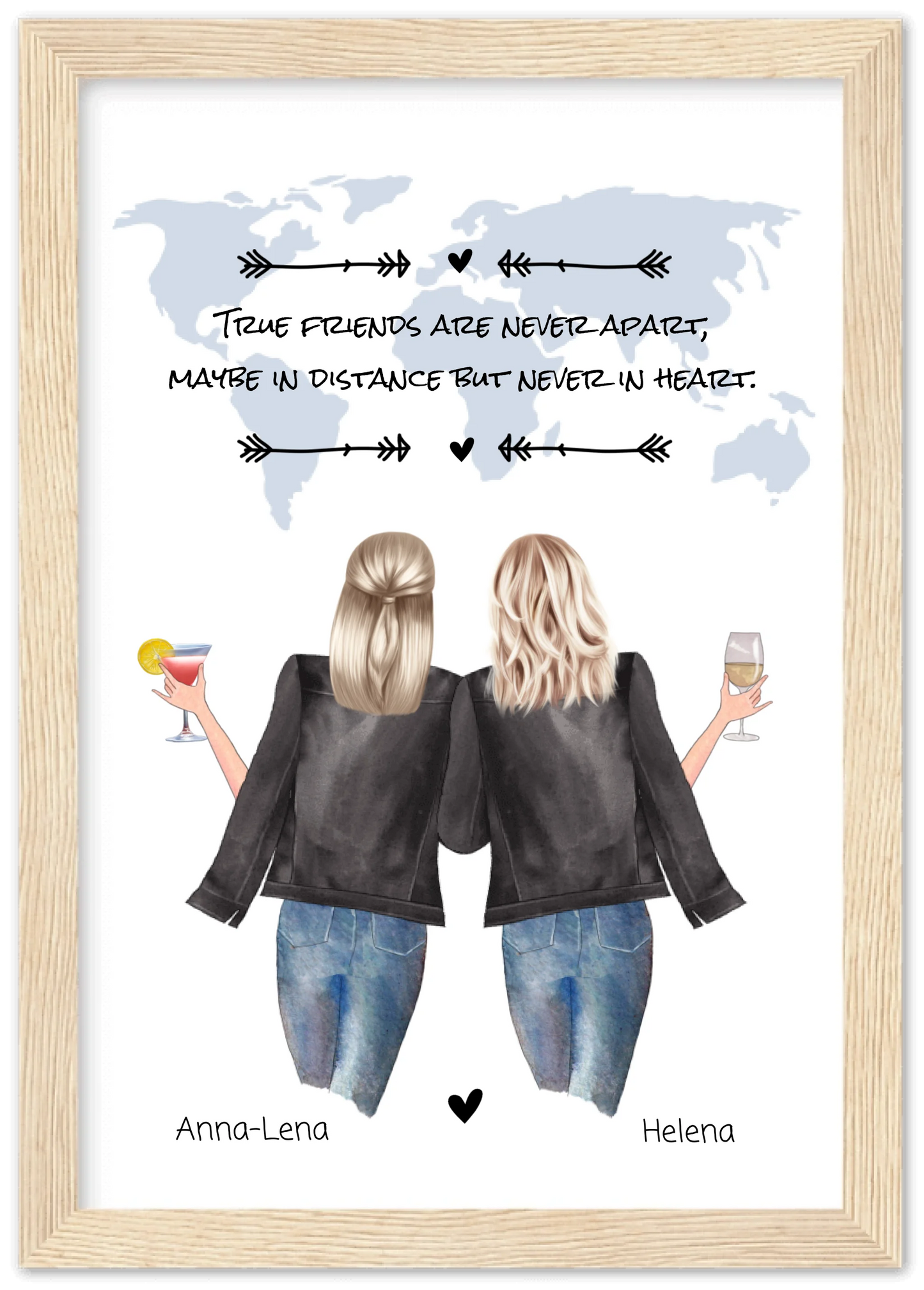 2 Beste Freundinnen personalisiertes Poster Geschenk True Friends are never apart ... Geburtstagsgeschenk