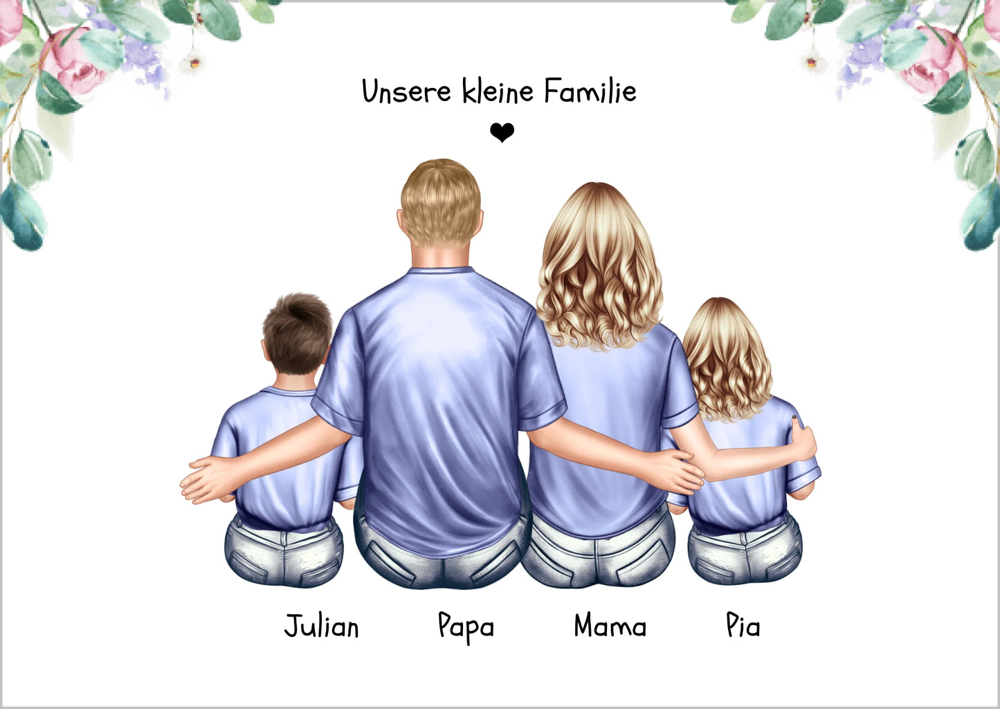 Geschenk Familie Familienbild mit 2+3 Kindern - personalisiertes Geschenk Papa -Geschenk Mama - Muttertagsgeschenk - Vatertagsgeschenk - Geburtstagsgeschenk