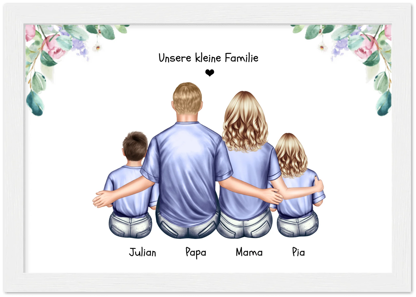 Geschenk Familie Familienbild mit 2+3 Kindern - personalisiertes Geschenk Papa -Geschenk Mama - Muttertagsgeschenk - Vatertagsgeschenk - Geburtstagsgeschenk