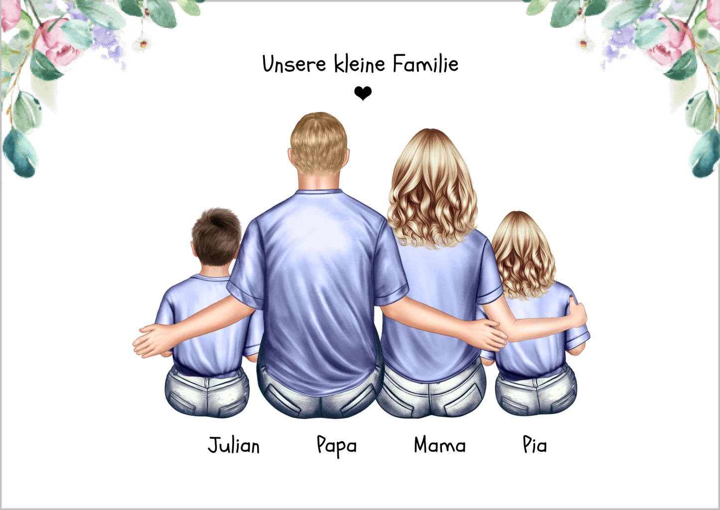 Geschenk Familie Familienbild mit 2+3 Kindern - personalisiertes Geschenk Papa -Geschenk Mama - Muttertagsgeschenk - Vatertagsgeschenk - Geburtstagsgeschenk
