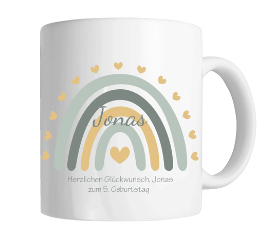 Kindertasse Regenbogentasse mit Wunschtext & Namen - Personalisierte Tasse Geschenk, Einschulungsgeschenk, Geburtstagsgeschenk
