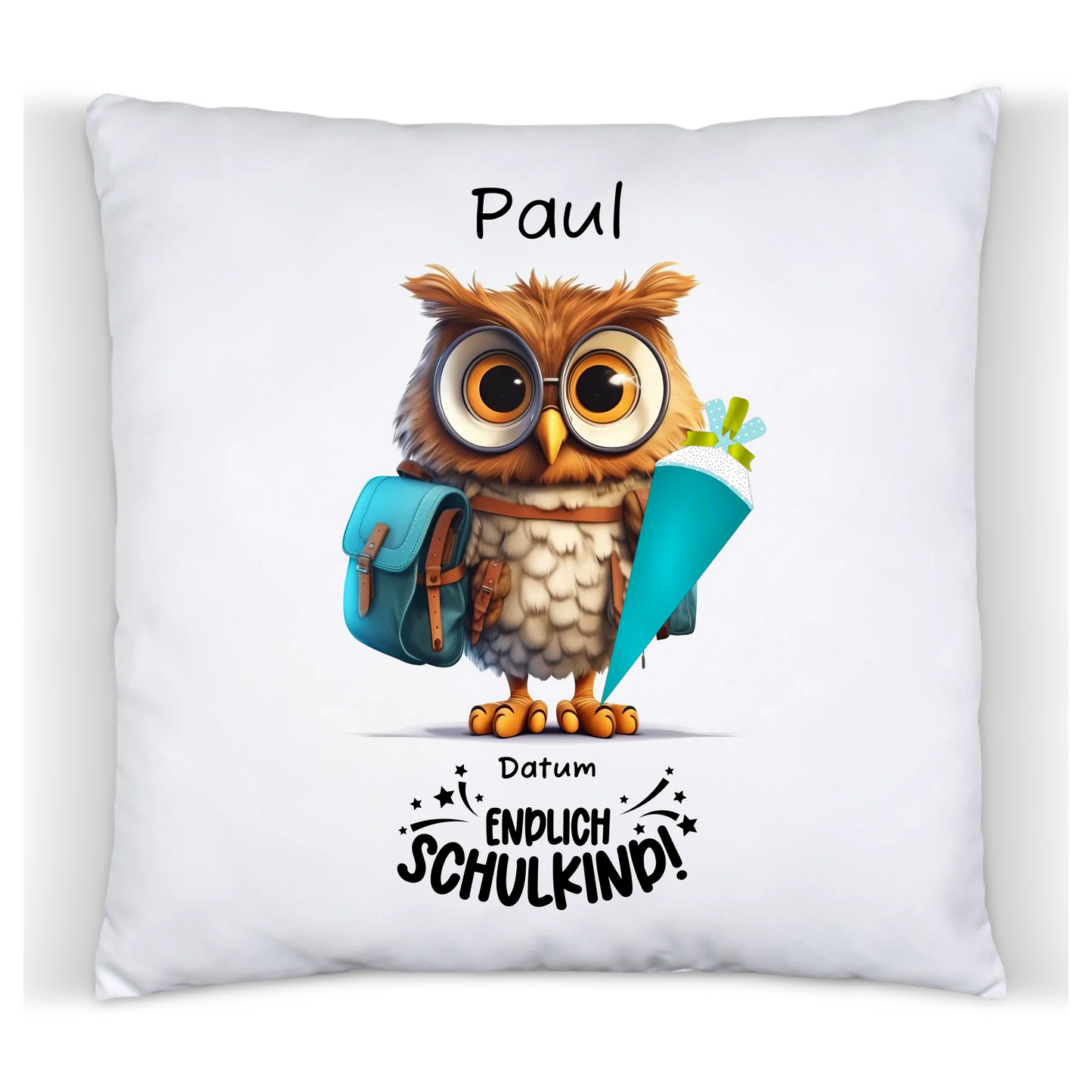 Schulkind 2024 | Einschulung Geschenk Kinder Tasse Becher Kissen Eule personalisiert | Einschulungsgeschenk | Schulbeginn 1. Klasse